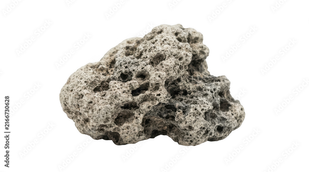 Obraz premium Porous grey volcanic pumice stone isolated on transparent background for spa and skincare beauty photography