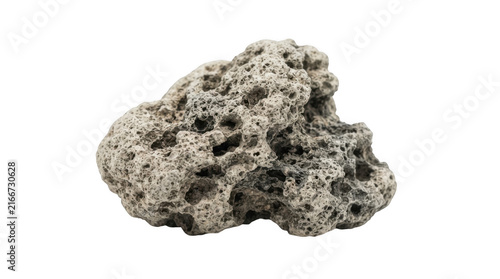Porous grey volcanic pumice stone isolated on transparent background for spa and skincare beauty photography