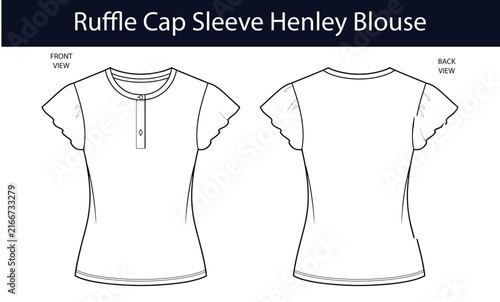 Konstfotografi Ruffle cap sleeve henley blouse technical fashion illustration