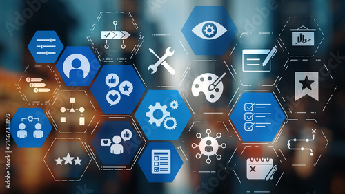 Fotografie Personalization icons showing customization, user profile and experience design for personal service, customer journey and adaptive digital interaction
