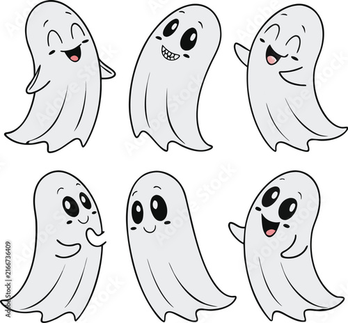 Adorable Halloween Ghost Characters Cartoon Collection