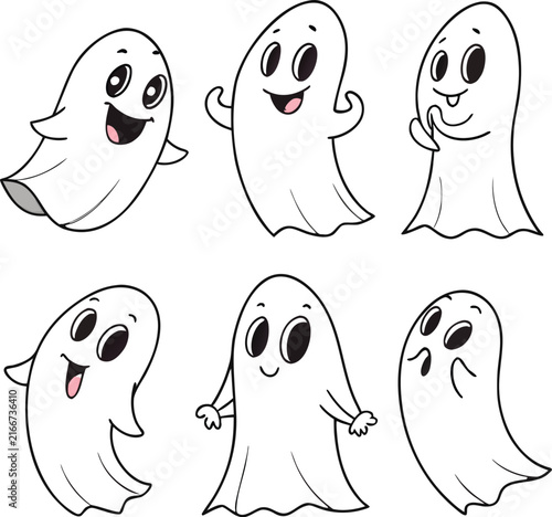 Adorable Halloween Ghost Characters Cartoon Collection
