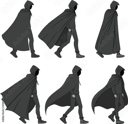 Black Fantasy Cloak Collection Vector Set