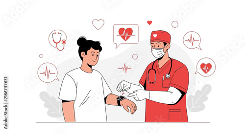 Medical Professional Explaining Smartwatch Health Metrics and Vital Signs Analysis