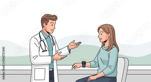 Medical Professional Explaining Smartwatch Health Data to Patient During Consultation