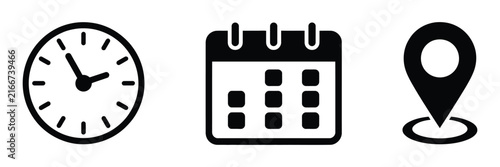 Canvastavla Time date and location vector icon set featuring calendar watch and map marker s