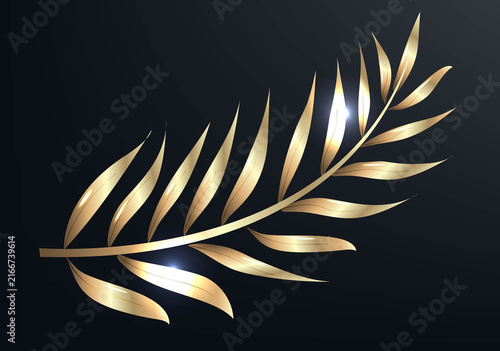 Golden Palm Leaf Isolated Black Background