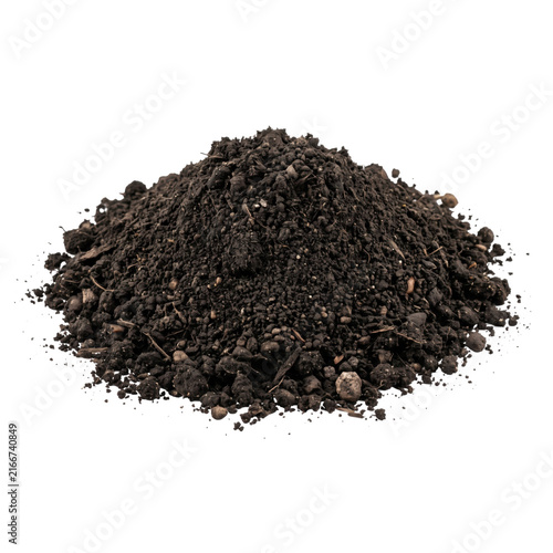 Canvastavla Pile of rich dark soil with small pebbles and organic matter on a white backgrou