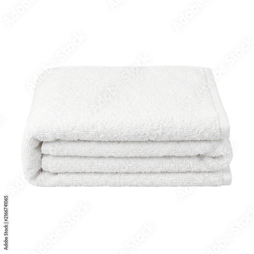 Quadro su tela Stack of clean white terry cloth towels neatly folded for storage