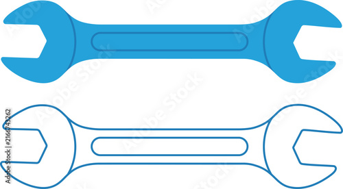 Two blue wrench icons in solid and outline style