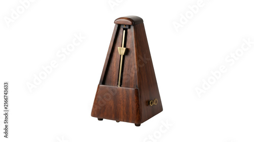 Classic wooden mechanical metronome for musical timing isolated on transparent background for professional music gear