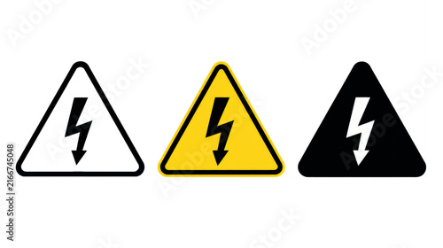 High Voltage Triangle Sign - Electricity Hazard Warning Icon Set