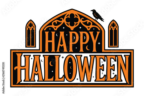 Halloween Typography Design with Spooky Lettering and Festive Autumn Elements