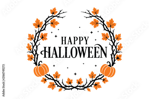 Halloween Typography Design with Spooky Lettering and Festive Autumn Elements