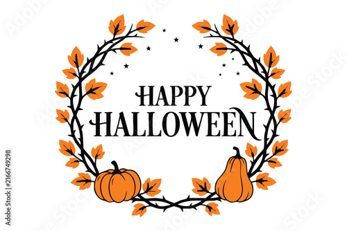 Halloween Typography Design with Spooky Lettering and Festive Autumn Elements