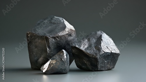 Obraz w ramie Molybdenum Metal Fragments Cluster with Reflective Angular Surface