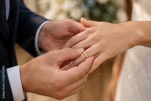 man putting a wedding ring to a woman hand