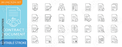 Canvastavla Contract Document Line Icons Set - Legal Agreement, Digital Signature, Notary Stamp and Approval