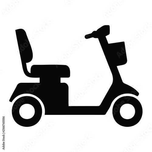 Electric mobility scooter black silhouette icon for senior and disabled transport solutions.