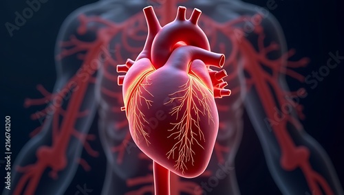 Human Heart Anatomy Medical Illustration with Circulatory System.