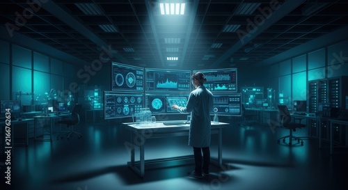 Futuristic Science Laboratory With Advanced Technology Displays