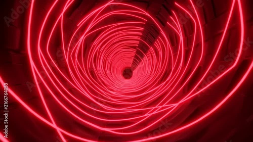 Red neon concentric rings forming a glowing tunnel in dark futuristic setting