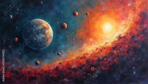 Vibrant Cosmic Scene - Planets, Nebulae, and Stellar Phenomena.