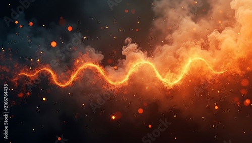 Fiery Energy Wave Abstract Design on Dark Background.