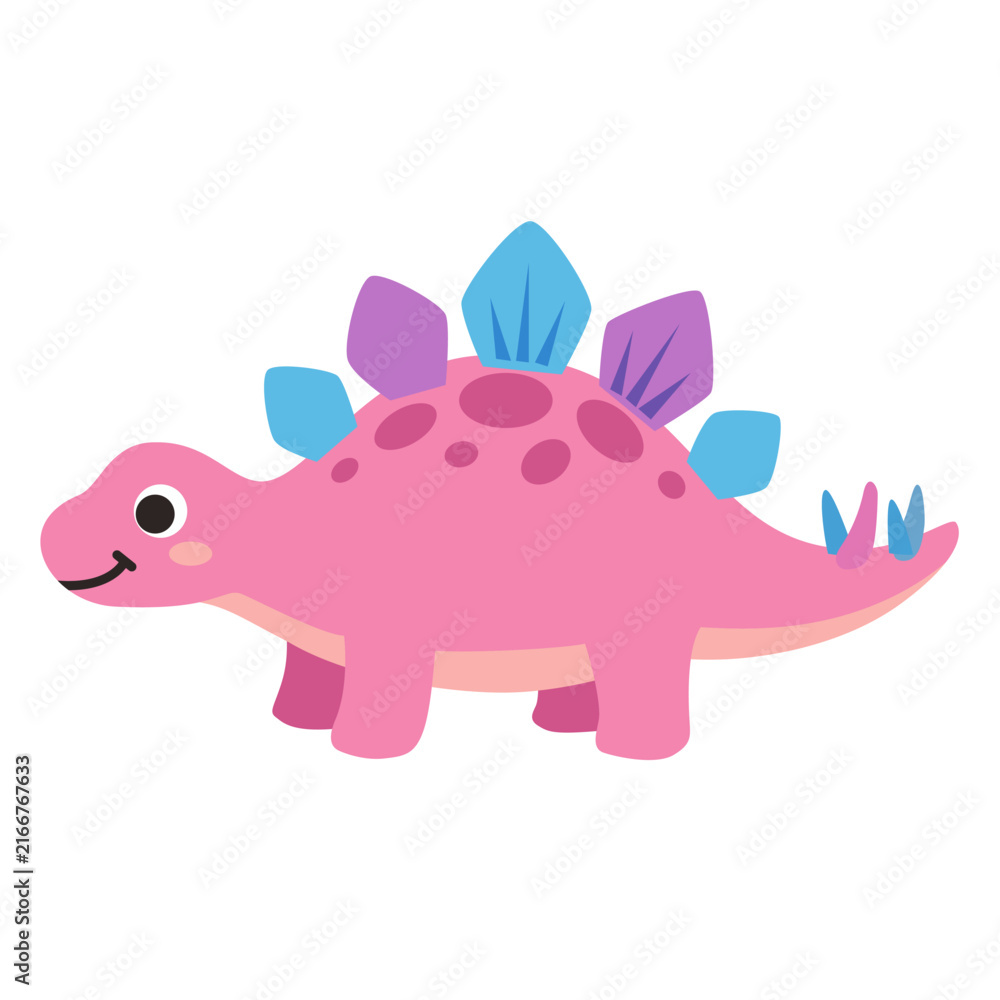 Fototapeta premium Cute Pink Stegosaurus Dinosaur Vector Illustration