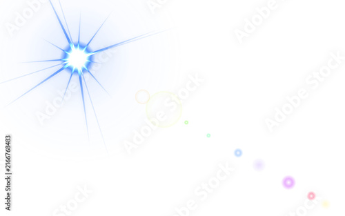 Blue lens flare with colorful light spots with effect accompanied on transparent background