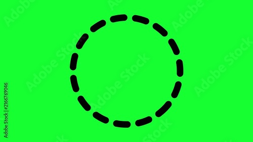 Animated Black Dashed Circle Rotation - 4K Geometric Loading Progress Ring Graphic on Green Screen Background