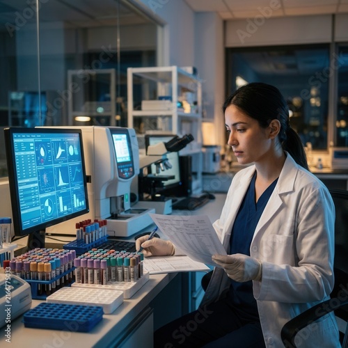 Dedicated Scientist Analyzes Complex Data In Modern Laboratory Setting