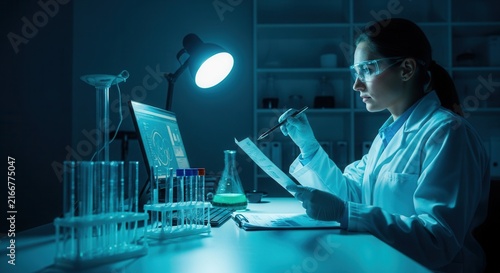 Dedicated Scientist Analyzes Data In Advanced Research Laboratory