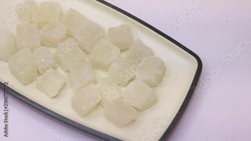 Petha is a translucent soft candy from the Indian subcontinent made from ash gourd or white pumpkin
