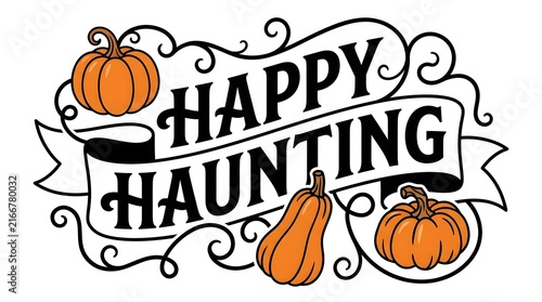 Halloween hand-drawn banner with pumpkins and spooky text for festive party decor.