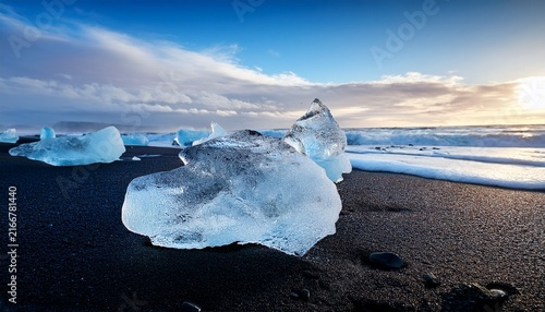 Ice Closeup At Black Sand Beach In Iceland Nature Background