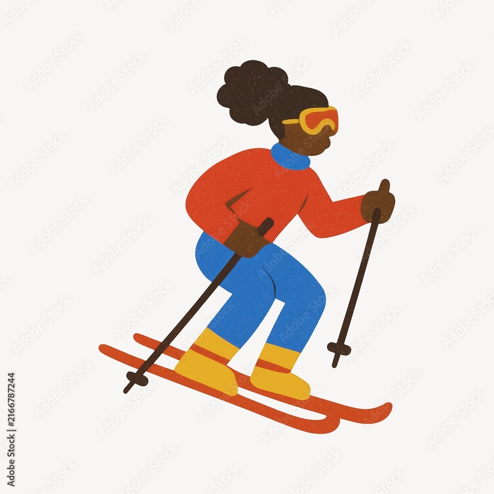 Obraz premium Colorful skier cartoon illustration.