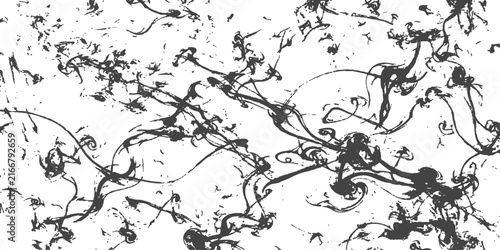 Foto Ink swirls and particles on white background abstract textured pattern