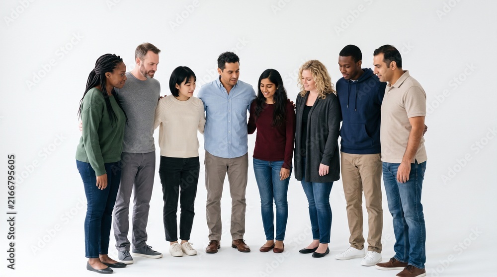 Fototapeta premium Diverse group of friends standing together with arms around each other