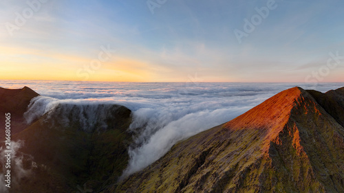 Konstfotografi Breathtaking aerial view of Carrauntoohil and Devil's Ladder with cloud inversio