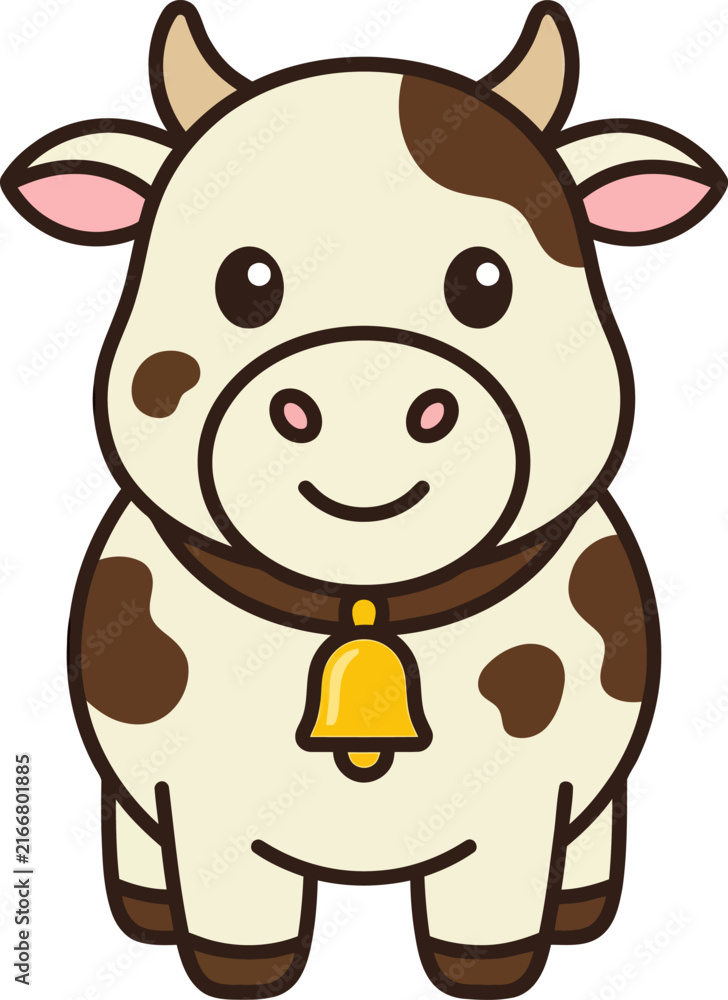 Obraz premium Funny Cow Cartoon Farm Animal Character, Cute Happy Dairy Cattle Vector Illustration with Playful Expression, Colorful Comic Style Isolated on White Background for Children and Clipart Designs