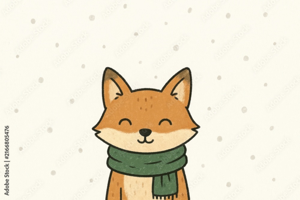 Naklejka premium Cute fox in winter scene.