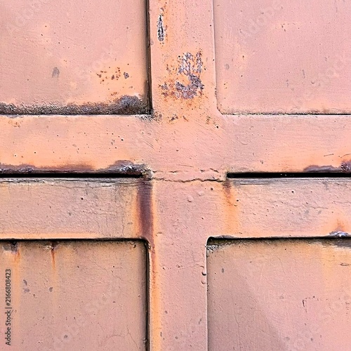 Принти на полотні Close-up of a weathered metal gate with rust stains and geometric structure