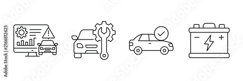 Car maintenance and diagnostics line icons set, Editable Stroke