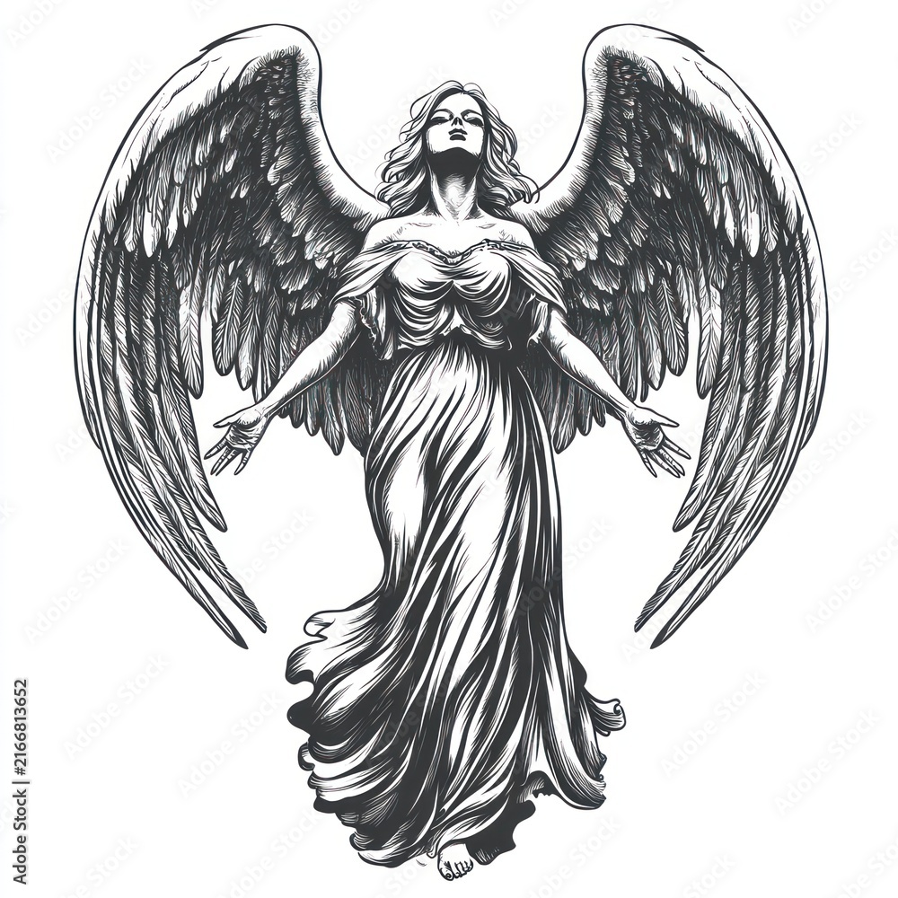 Naklejka premium Elegant angel with detailed wings.