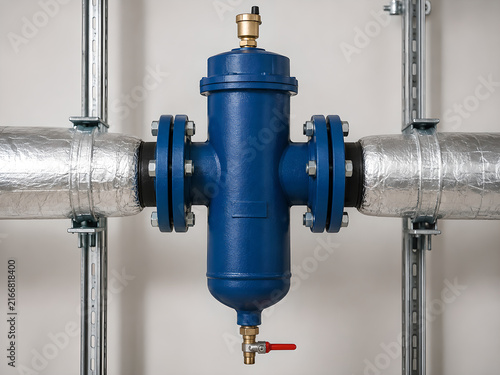 Commercial Hydronic Air and Dirt Separator Installed Between Insulated Pipes