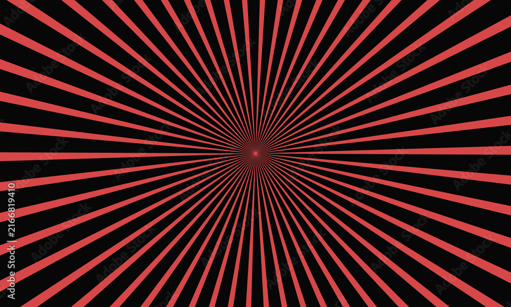 Fototapeta premium Radiating red lines converging in center against black background