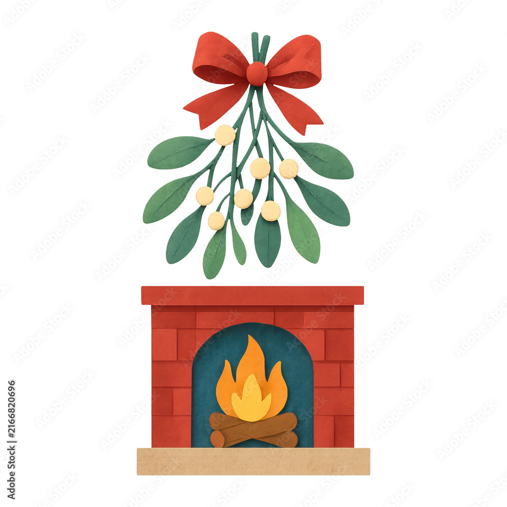 Naklejka premium PNG Festive fireplace mistletoe illustration
