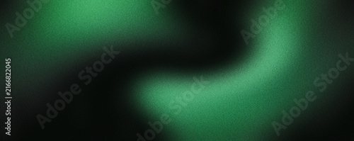 Green glowing abstract shape on dark grainy black background, noise texture futuristic dynamic poster design