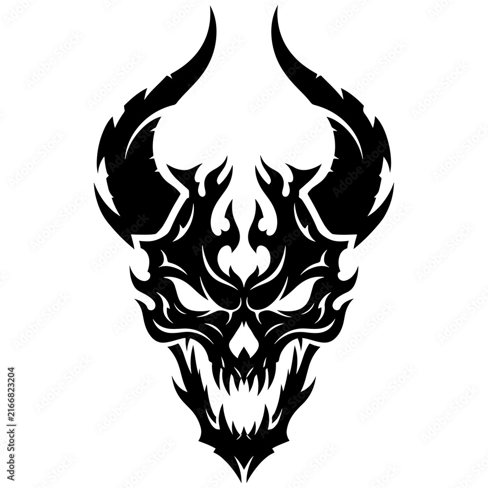 Fototapeta premium Horned Skull with Flames Illustration 